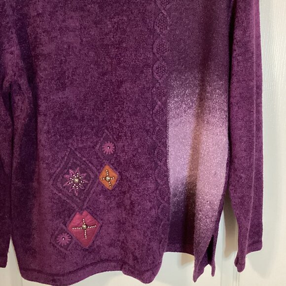 Moffi Women's Sweater Purple Shades Knit Crew Neck Size XL Beads Goth Casual - Picture 3 of 8